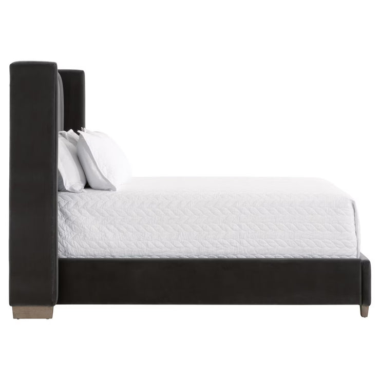Essentials For Living Chandler Standard King Bed ~ Dark Dove Velvet Fabric With Natural Gray Oak