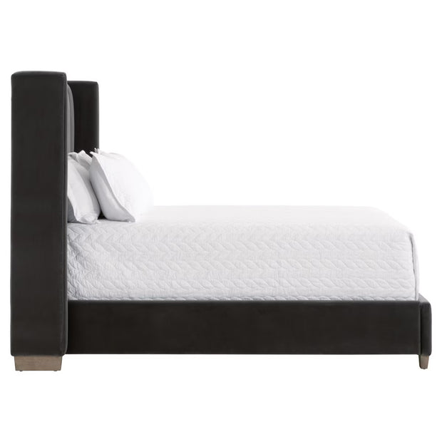 Essentials For Living Chandler Cal King Bed ~ Dark Dove Velvet Fabric With Natural Gray Oak