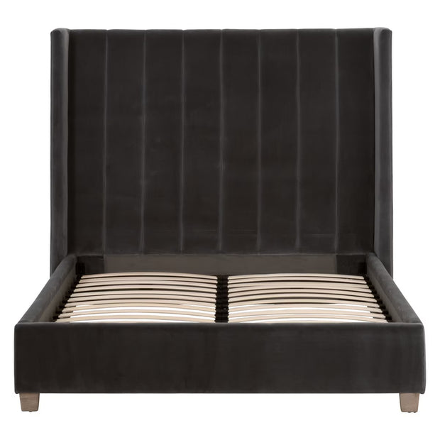 Essentials For Living Chandler Queen Bed ~ Dark Dove Velvet Fabric With Natural Gray Oak