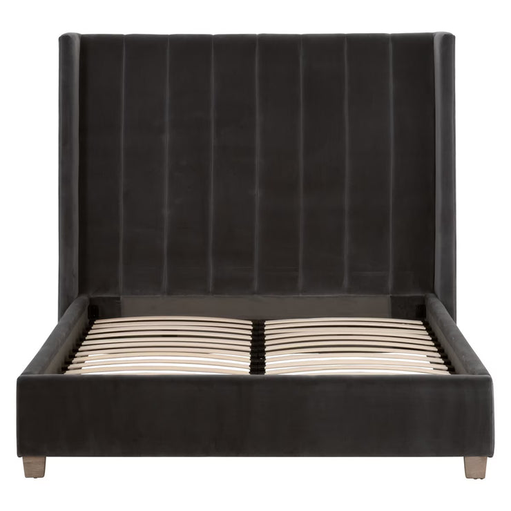 Essentials For Living Chandler Queen Bed ~ Dark Dove Velvet Fabric With Natural Gray Oak