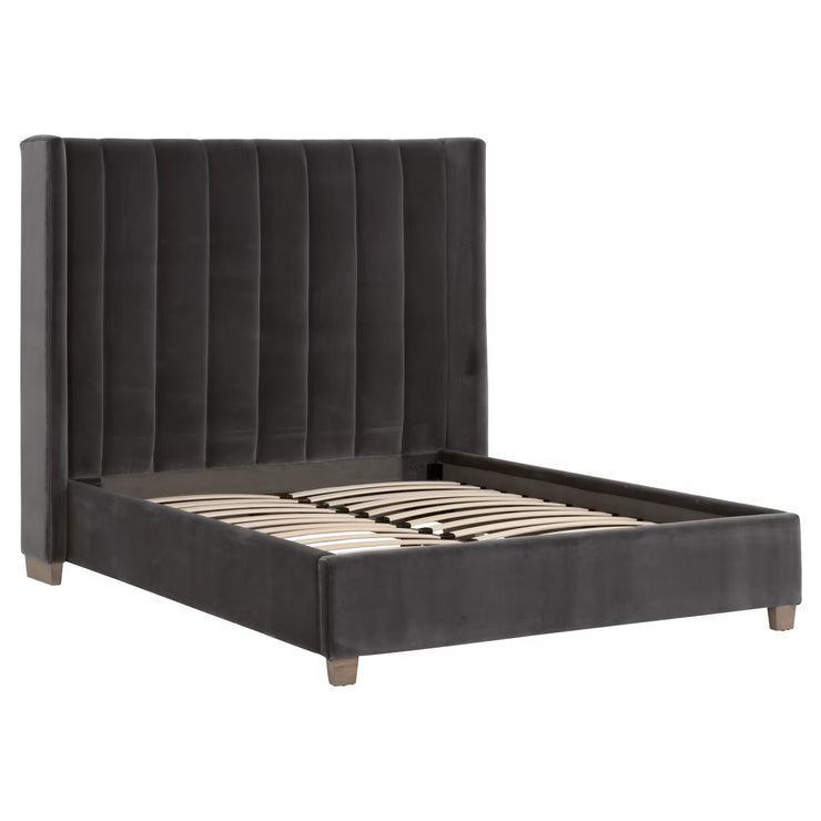 Essentials For Living Chandler Standard King Bed ~ Dark Dove Velvet Fabric With Natural Gray Oak