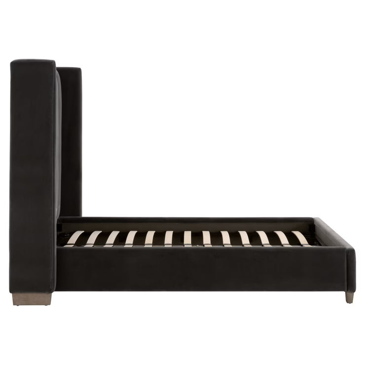 Essentials For Living Chandler Standard King Bed ~ Dark Dove Velvet Fabric With Natural Gray Oak