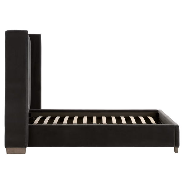 Essentials For Living Chandler Cal King Bed ~ Dark Dove Velvet Fabric With Natural Gray Oak