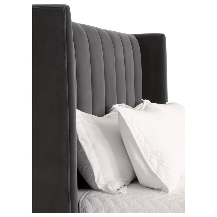 Essentials For Living Chandler Standard King Bed ~ Dark Dove Velvet Fabric With Natural Gray Oak