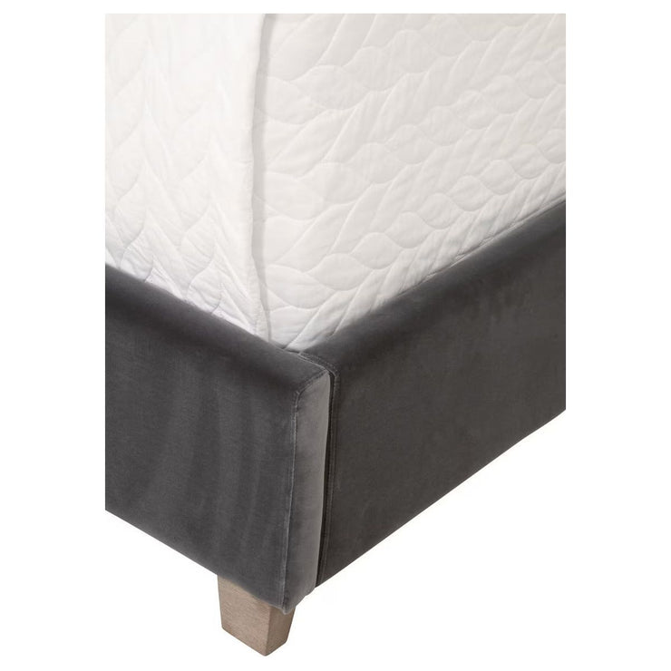 Essentials For Living Chandler Standard King Bed ~ Dark Dove Velvet Fabric With Natural Gray Oak