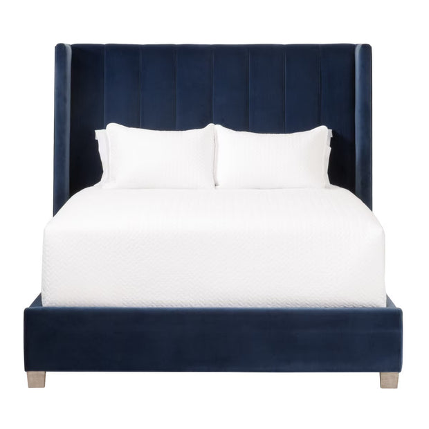 Essentials For Living Chandler Queen Bed ~ Denim Velvet Fabric With Natural Gray Oak