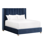 Essentials For Living Chandler Queen Bed ~ Denim Velvet Fabric With Natural Gray Oak