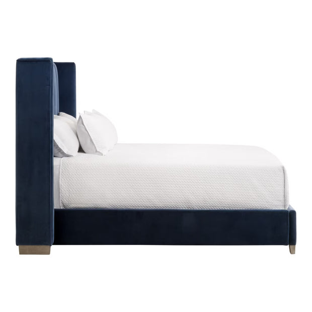 Essentials For Living Chandler Queen Bed ~ Denim Velvet Fabric With Natural Gray Oak