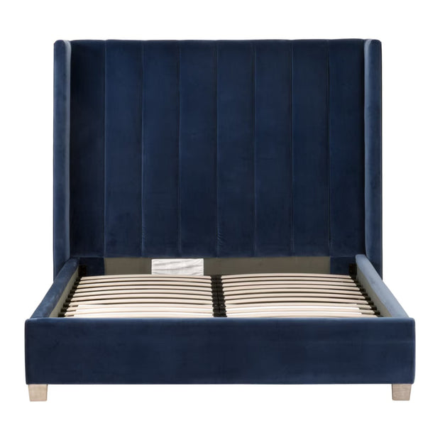 Essentials For Living Chandler Queen Bed ~ Denim Velvet Fabric With Natural Gray Oak
