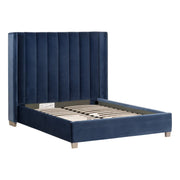 Essentials For Living Chandler Queen Bed ~ Denim Velvet Fabric With Natural Gray Oak