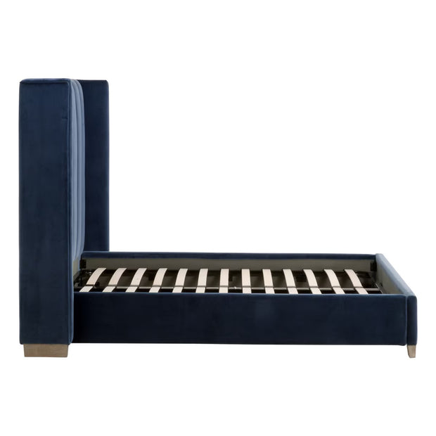 Essentials For Living Chandler Queen Bed ~ Denim Velvet Fabric With Natural Gray Oak