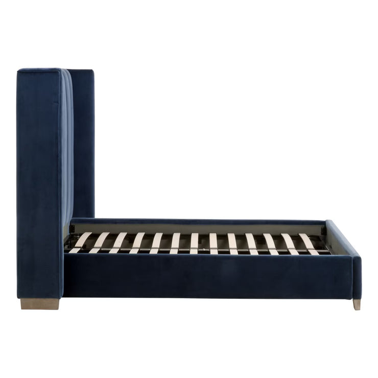 Essentials For Living Chandler Queen Bed ~ Denim Velvet Fabric With Natural Gray Oak
