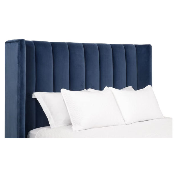 Essentials For Living Chandler Queen Bed ~ Denim Velvet Fabric With Natural Gray Oak