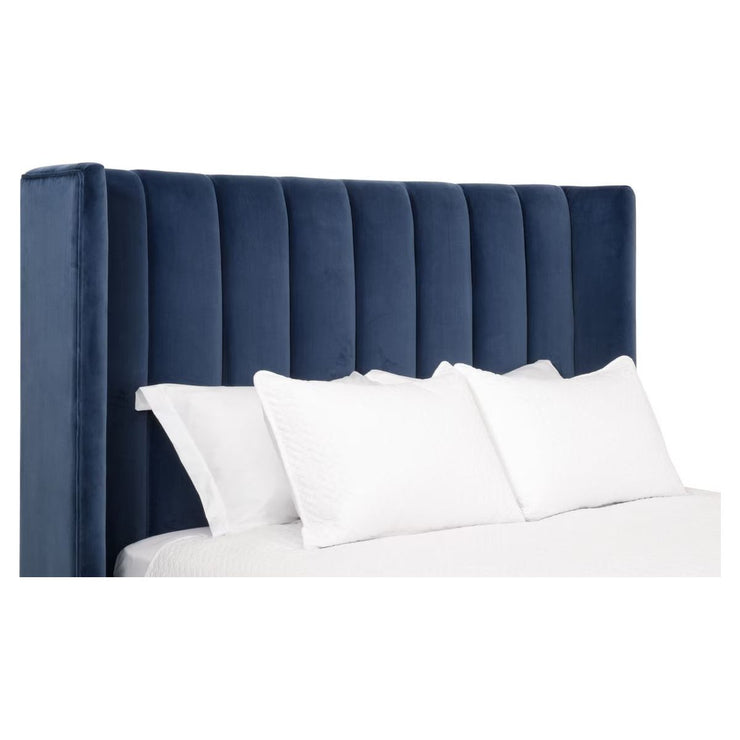 Essentials For Living Chandler Queen Bed ~ Denim Velvet Fabric With Natural Gray Oak