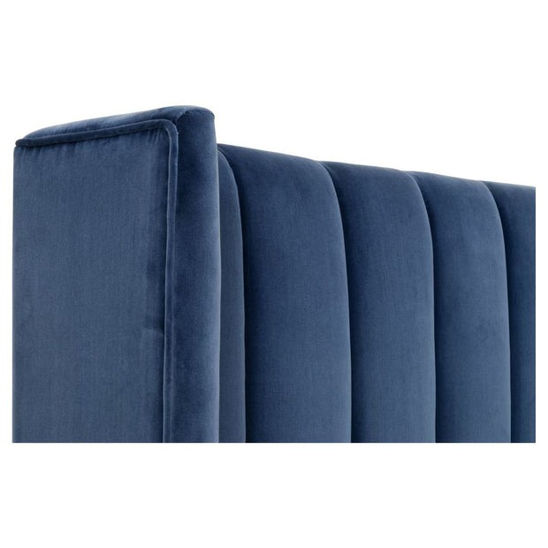 Essentials For Living Chandler Queen Bed ~ Denim Velvet Fabric With Natural Gray Oak