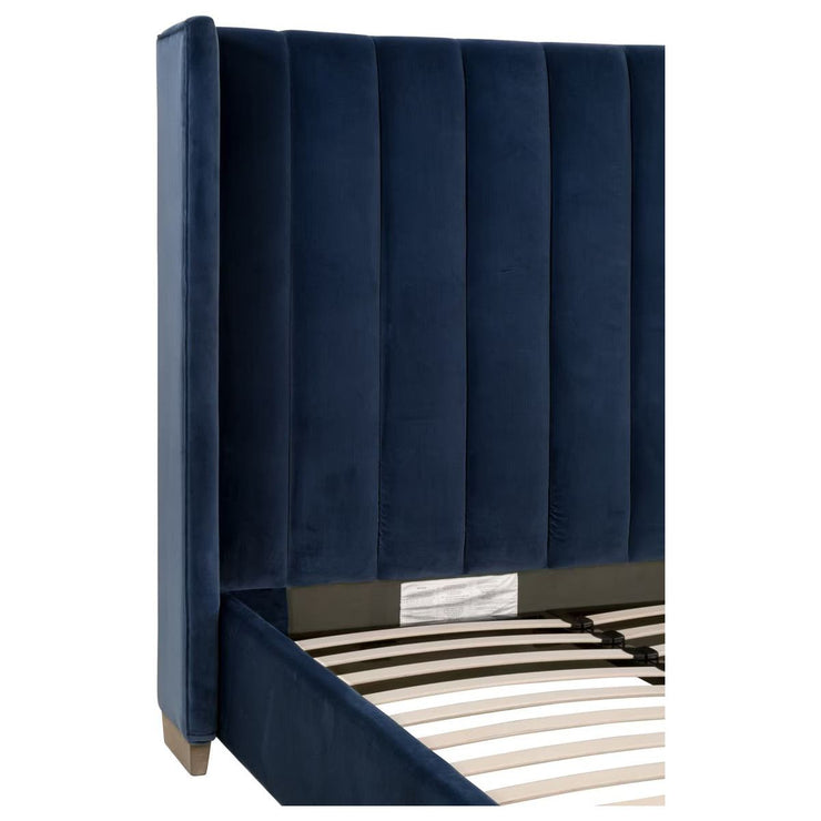 Essentials For Living Chandler Queen Bed ~ Denim Velvet Fabric With Natural Gray Oak