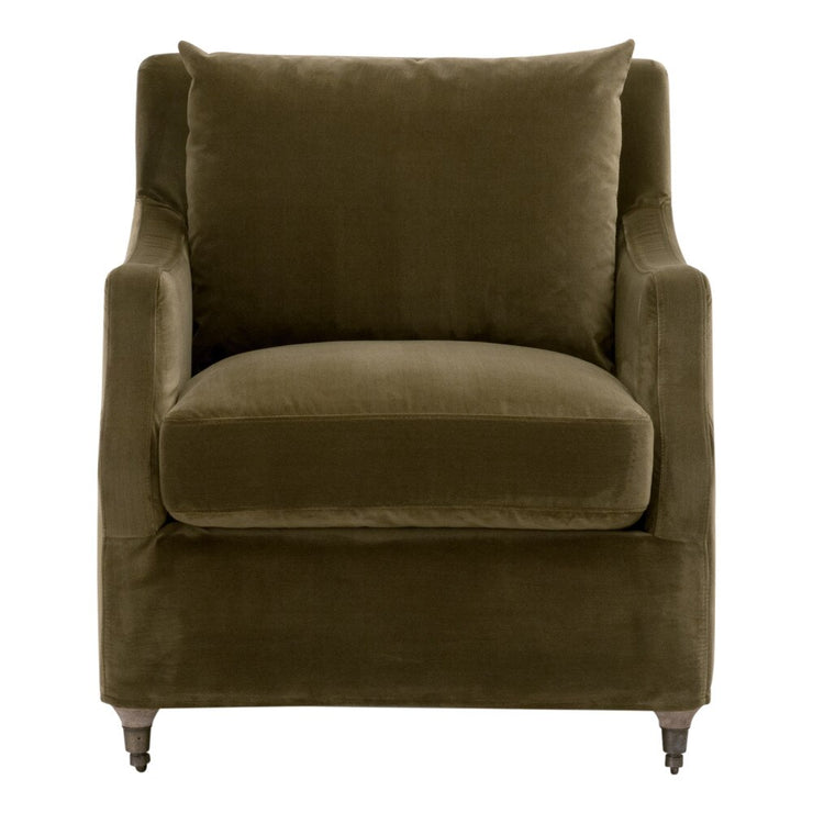 Essentials For Living Jade Slipcover Club Chair~ Olive Velvet