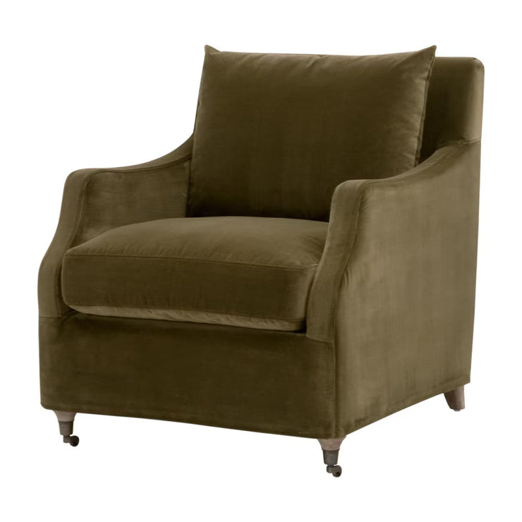 Essentials For Living Jade Slipcover Club Chair~ Olive Velvet