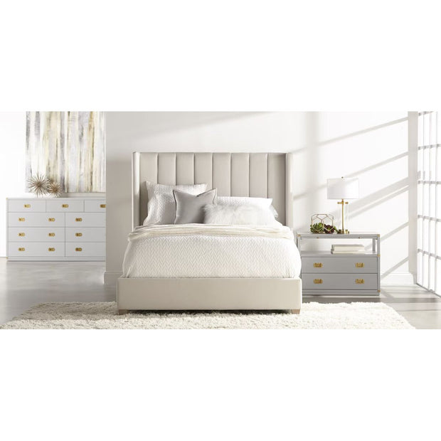 Essentials For Living Chandler Standard King Bed ~ Cream Velvet Fabric With Natural Gray Oak