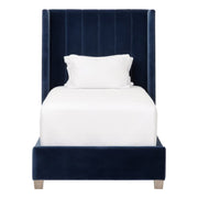 Essentials For Living Chandler Twin Bed ~ Denim Velvet Fabric With Natural Gray Oak