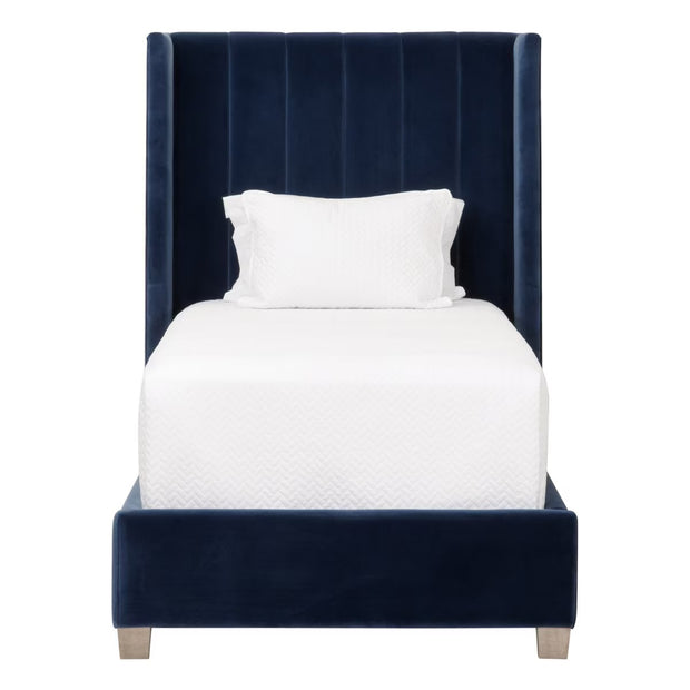 Essentials For Living Chandler Twin Bed ~ Denim Velvet Fabric With Natural Gray Oak