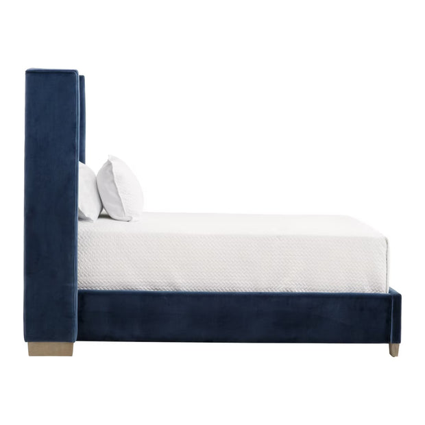 Essentials For Living Chandler Twin Bed ~ Denim Velvet Fabric With Natural Gray Oak