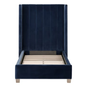 Essentials For Living Chandler Twin Bed ~ Denim Velvet Fabric With Natural Gray Oak
