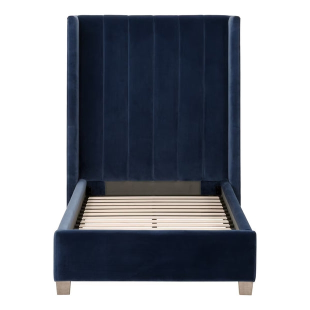 Essentials For Living Chandler Twin Bed ~ Denim Velvet Fabric With Natural Gray Oak