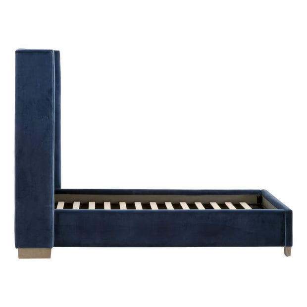 Essentials For Living Chandler Twin Bed ~ Denim Velvet Fabric With Natural Gray Oak