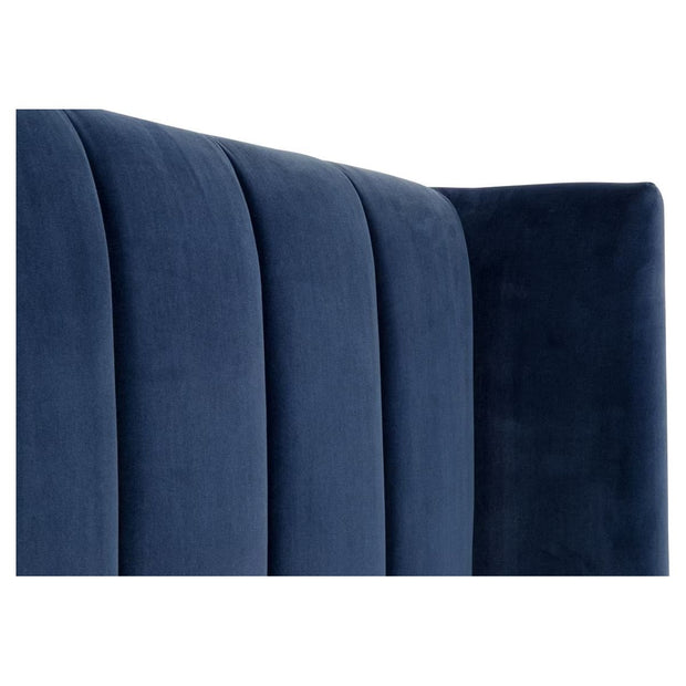 Essentials For Living Chandler Twin Bed ~ Denim Velvet Fabric With Natural Gray Oak
