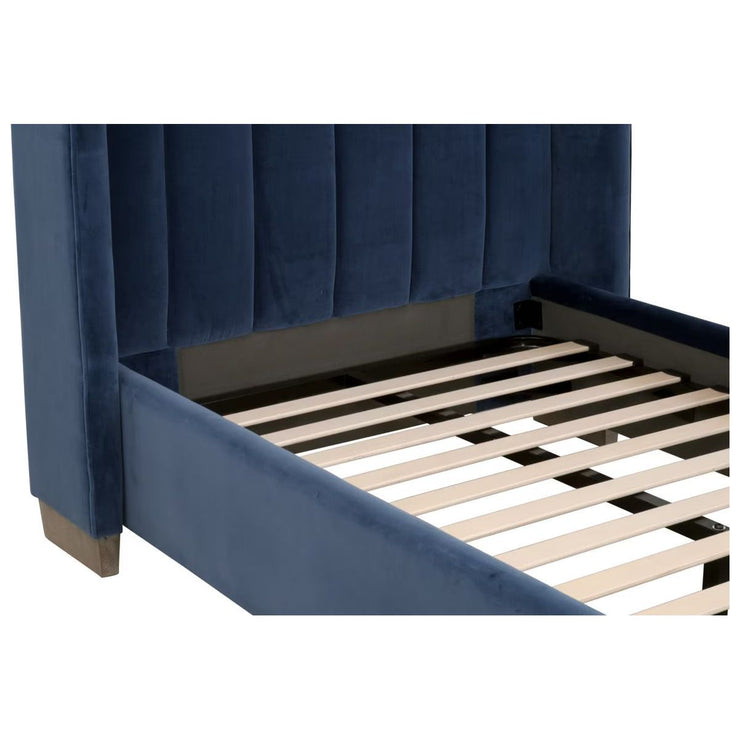 Essentials For Living Chandler Twin Bed ~ Denim Velvet Fabric With Natural Gray Oak