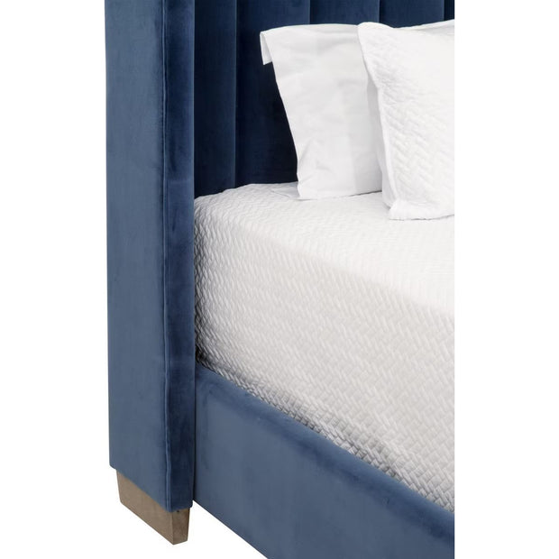 Essentials For Living Chandler Twin Bed ~ Denim Velvet Fabric With Natural Gray Oak