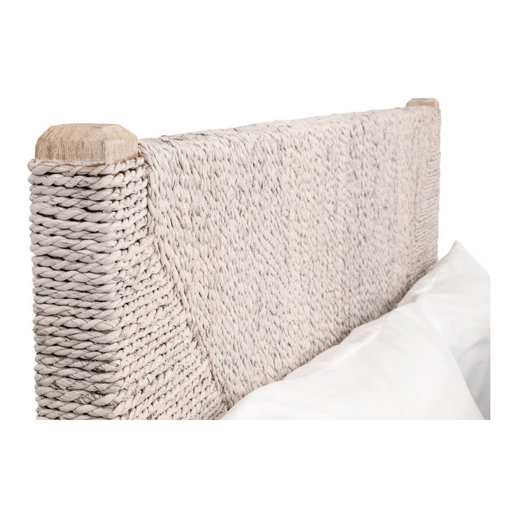 Essentials For Living Malay Queen Bed ~ White Wash Abaca Rope With Natural Gray Mahogany