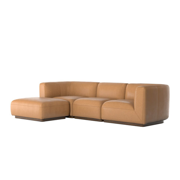 Four Hands Mabry 3 Piece Modular Leather Sectional Sofa and Ottoman ~ Nantucket Taupe Top Grain Leather
