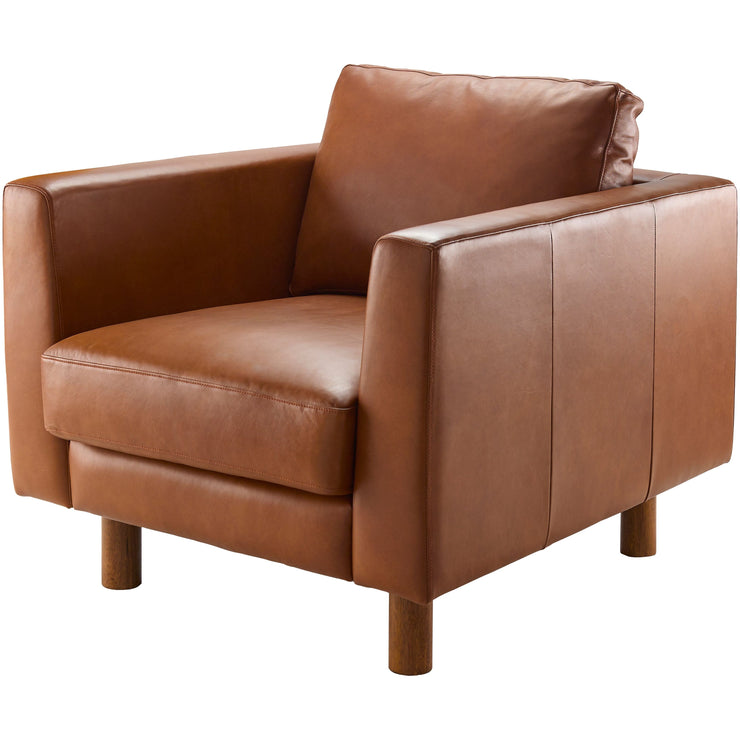 Surya Fitz Modern Cognac Brown Leather Square Arm Accent Chair