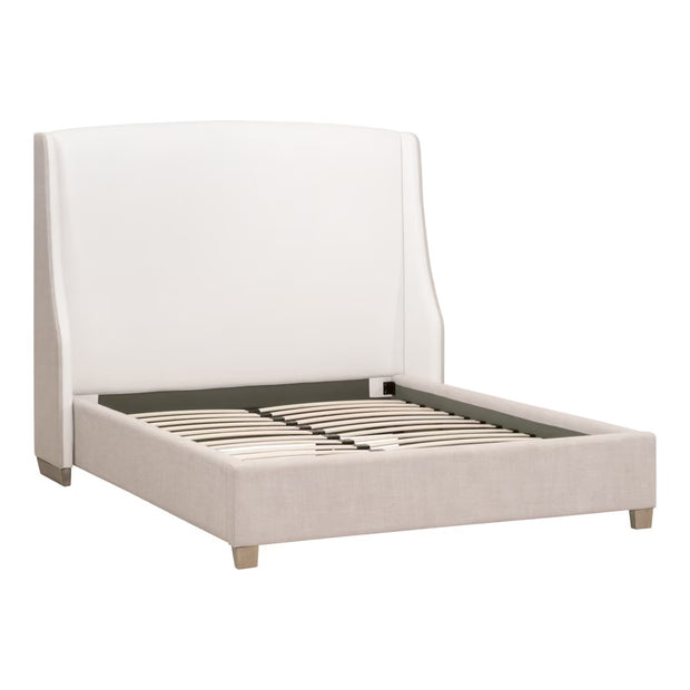 Essentials For Living Sloan Cal King Bed ~ LiveSmart Peyton-Pearl, Bisque Performance Fabric With Natural Gray Oak