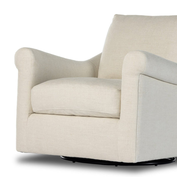 Four Hands Bridges Sloped Arm Swivel Chair ~ Brussels Natural Belgian Linen Upholstered Fabric