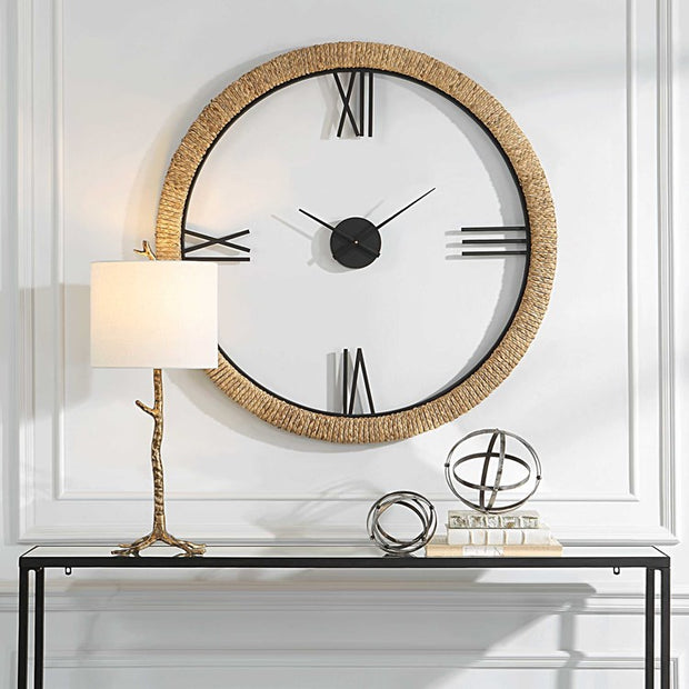 Uttermost Montecito Iron and Wrapped Banana Leaf Contemporary Wall Clock