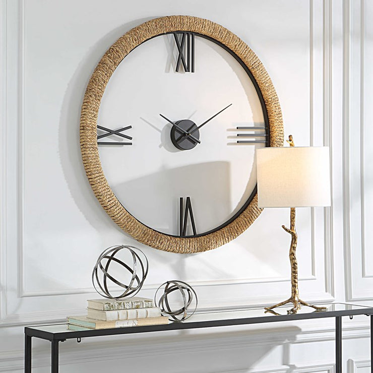 Uttermost Montecito Iron and Wrapped Banana Leaf Contemporary Wall Clock