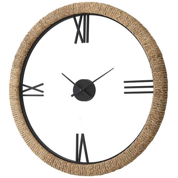 Uttermost Montecito Iron and Wrapped Banana Leaf Contemporary Wall Clock