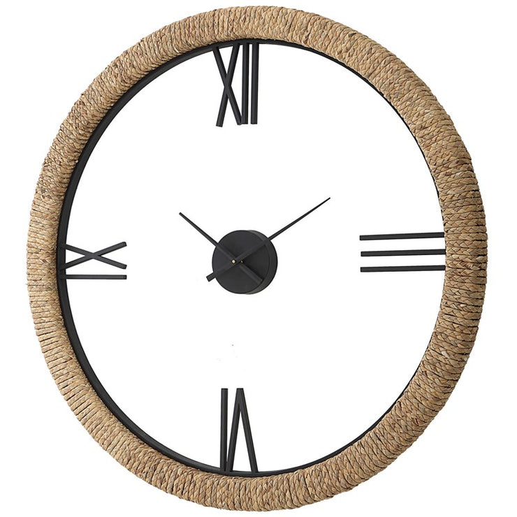 Uttermost Montecito Iron and Wrapped Banana Leaf Contemporary Wall Clock