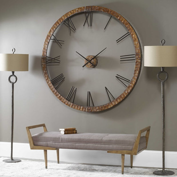 Uttermost Amarion Oversized Hammered Copper Modern Wall Clock