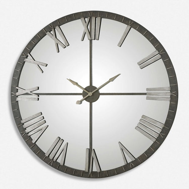 Uttermost Amelie Metal and Mirrored Oversized Modern Wall Clock