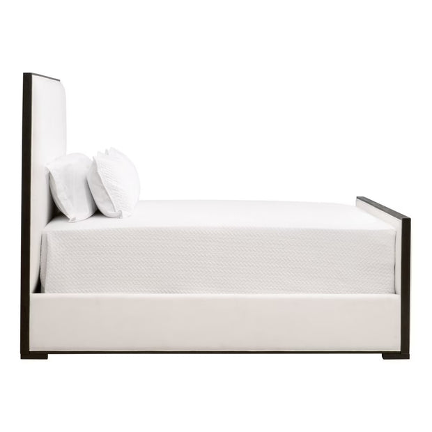 Essentials For Living Tailor Cal King Bed ~ LiveSmart Peyton -Pearl Performance Fabric With Matte Brown Oak