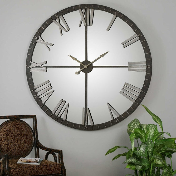 Uttermost Amelie Metal and Mirrored Oversized Modern Wall Clock