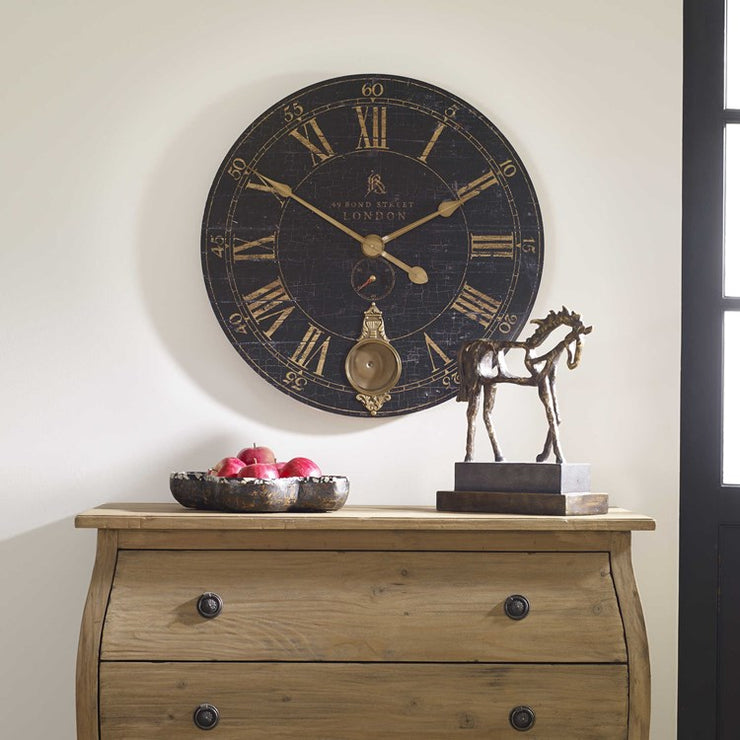 Uttermost Bond Street Aged Black 30” Wall Clock
