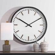 Uttermost Fleming White, Black and Antique Brass Modern Wall Clock