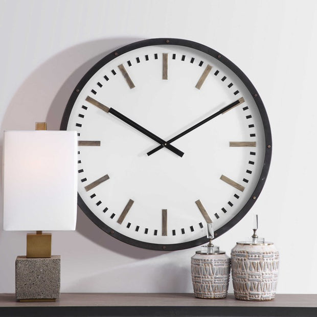 Uttermost Fleming White, Black and Antique Brass Modern Wall Clock
