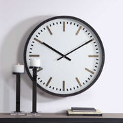 Uttermost Fleming White, Black and Antique Brass Modern Wall Clock