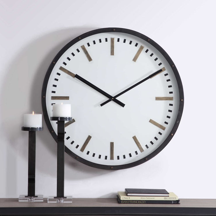 Uttermost Fleming White, Black and Antique Brass Modern Wall Clock